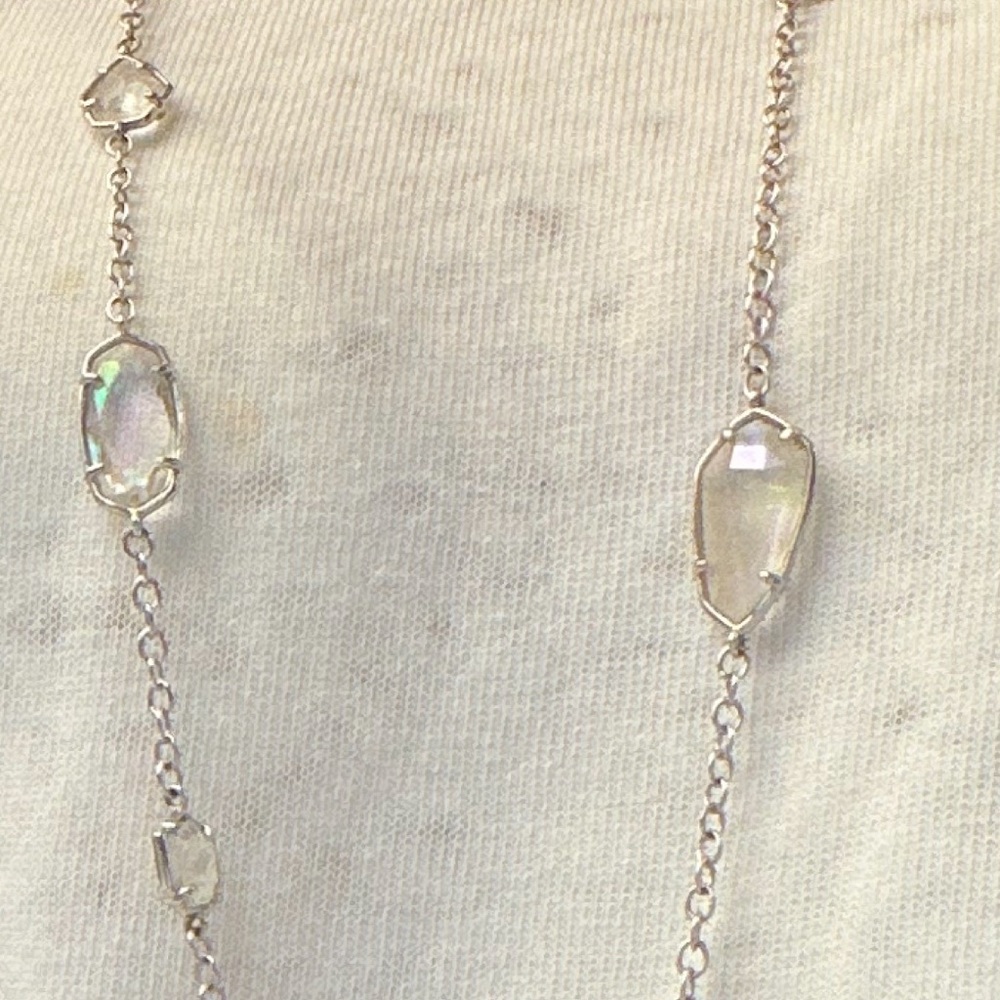 Elegant Silver Chain Necklace with Clear Crystal Accents 36” L